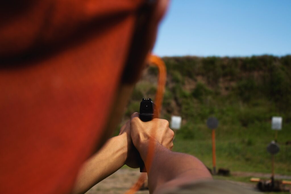 closeup shot of a gun in the hand for shooting